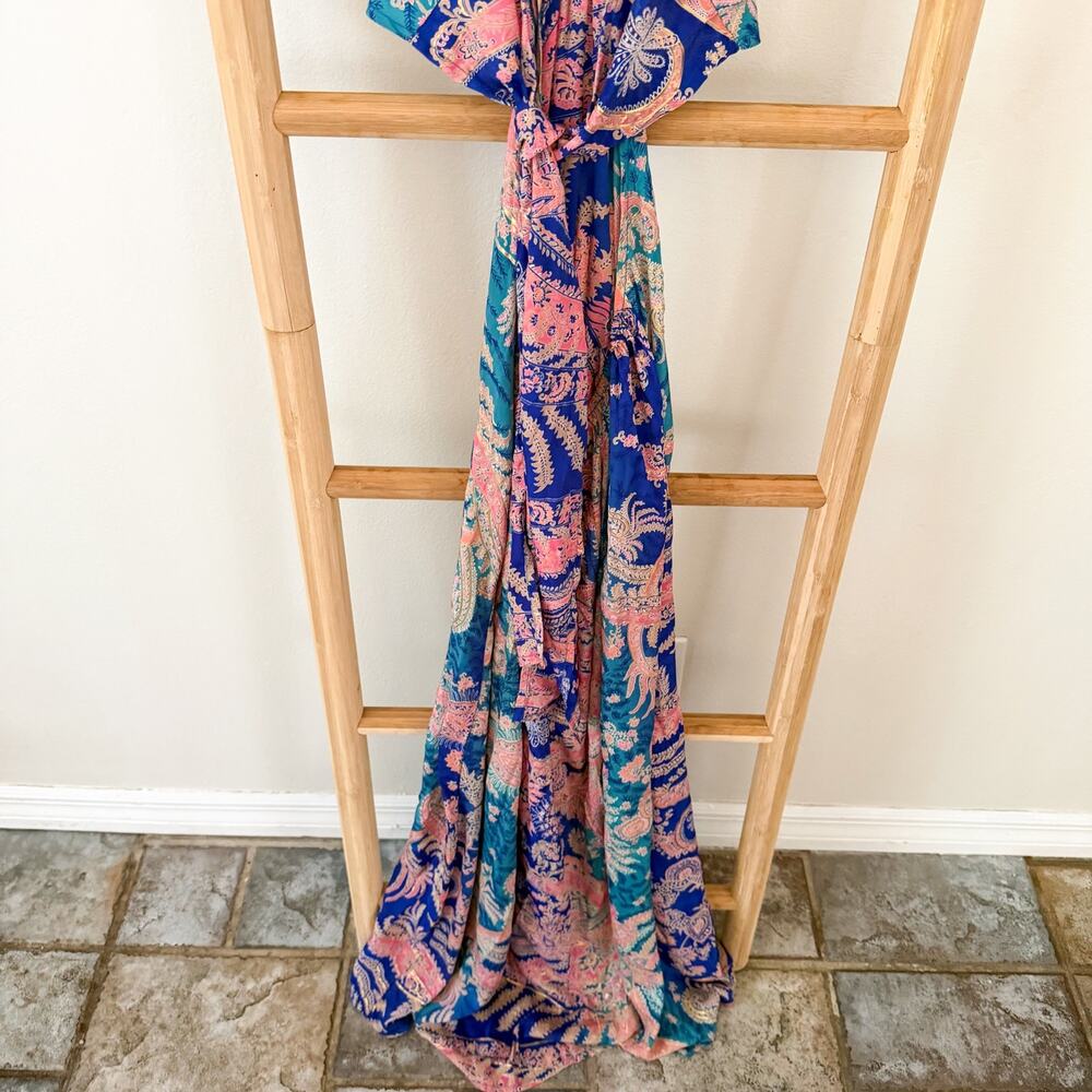 Silk Italy Paisley Maxi Dress Size Small Halter Cutout Open Back Boho Resort - Picture 7 of 8